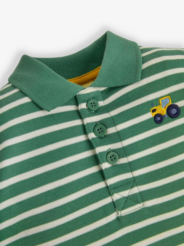 JoJo Maman Bébé Khaki Stripe Tractor Polo Shirt - Image 2 of 3