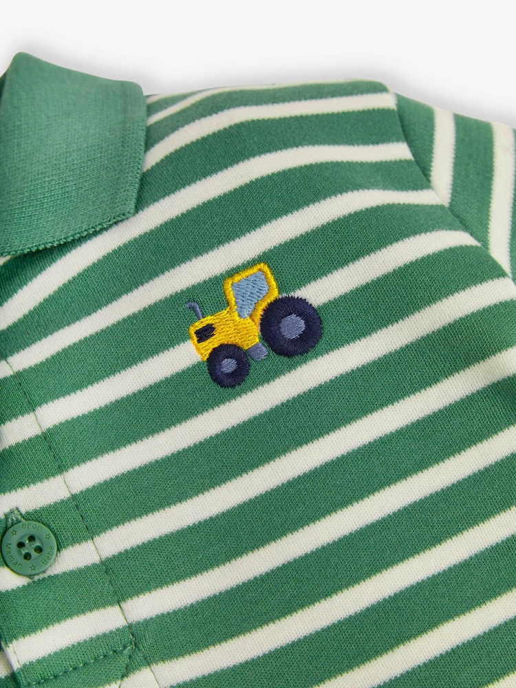 JoJo Maman Bébé Khaki Stripe Tractor Polo Shirt - Image 3 of 3