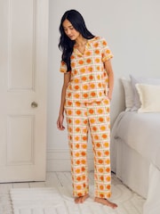 Chelsea Peers Orange Tall Sunshine Tile Print Long Pyjamas Set - Image 1 of 6