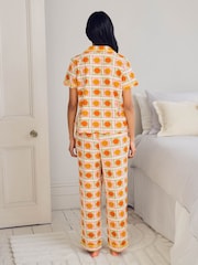 Chelsea Peers Orange Tall Sunshine Tile Print Long Pyjamas Set - Image 4 of 6