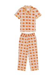 Chelsea Peers Orange Tall Sunshine Tile Print Long Pyjamas Set - Image 6 of 6