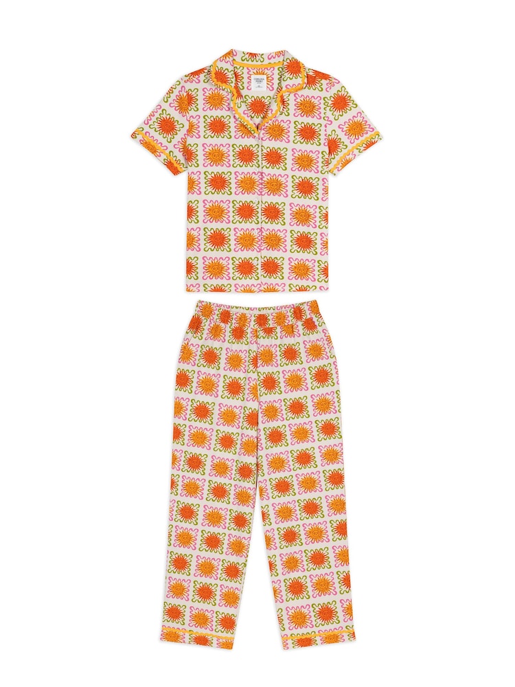 Chelsea Peers Orange Tall Sunshine Tile Print Long Pyjamas Set - Image 6 of 6