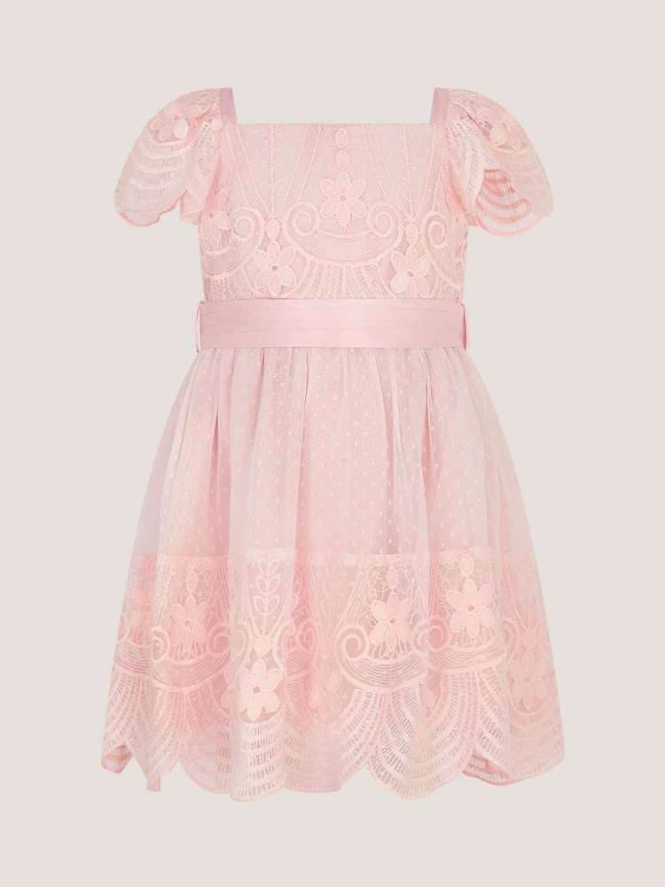Monsoon Pink Baby Isabel Lace Tiered Party Dress - Image 1 of 2