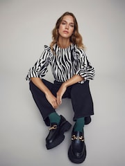 VILA Black & White Zebra Long Sleeve Printed Ruffle Top - Image 2 of 5