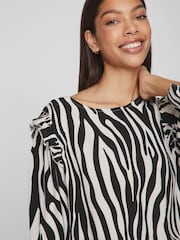 VILA Black & White Zebra Long Sleeve Printed Ruffle Top - Image 4 of 5