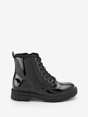 Black Patent Wide Fit (G) Warm Lined Lace-Up Boots - Image 1 of 4