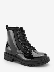 Black Patent Wide Fit (G) Warm Lined Lace-Up Boots - Image 2 of 4