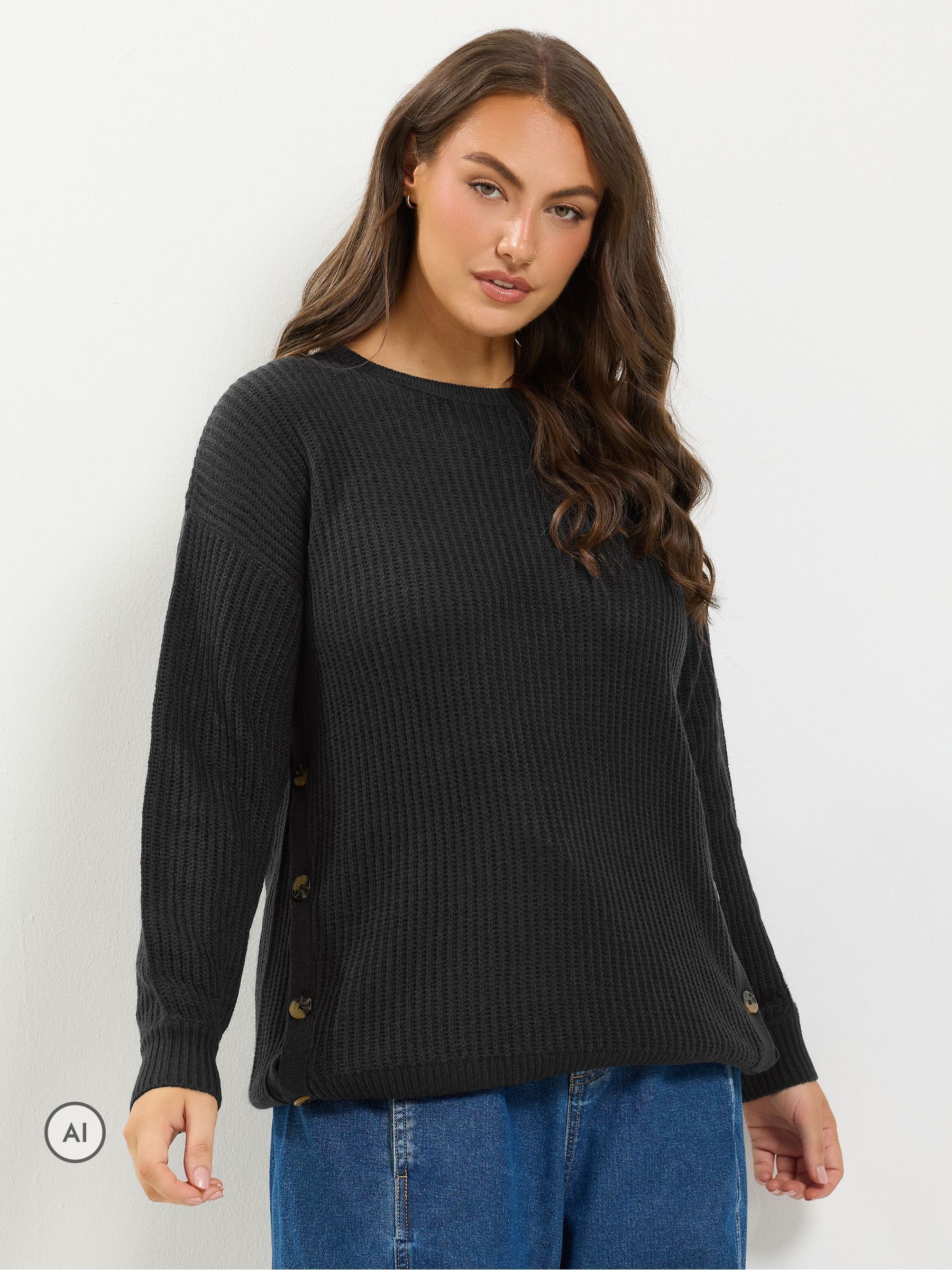 Yours Women's Black Curve Side Button Knitted Jumper - Image 3