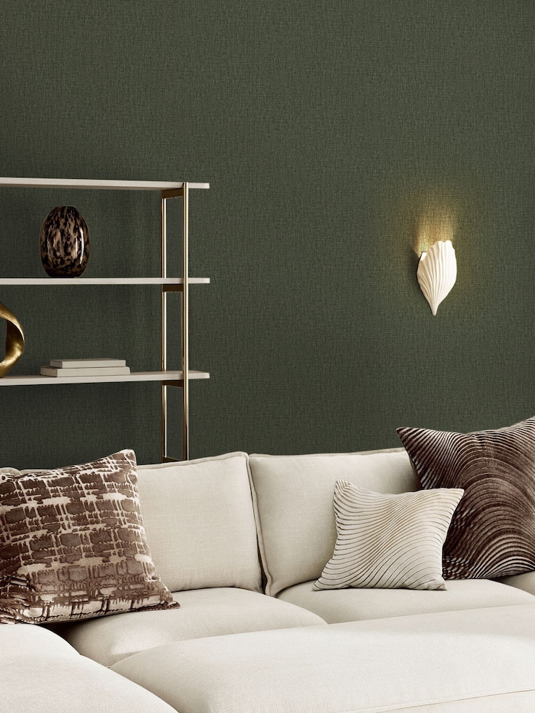 Deep Green Linen Look 10M Wallpaper - Image 1 of 5 Deep Green Linen Look 10M Wallpaper - Image 1 of 5
