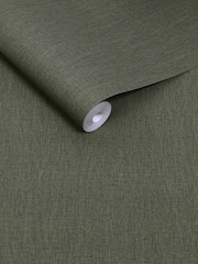 Deep Green Linen Look 10M Wallpaper - Image 4 of 5