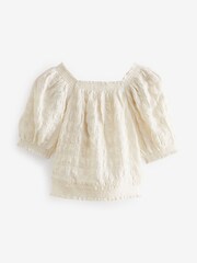 Bež - Bubble Teksturirani Bardot Crop Top (3-16let) - Slika 7 iz 8