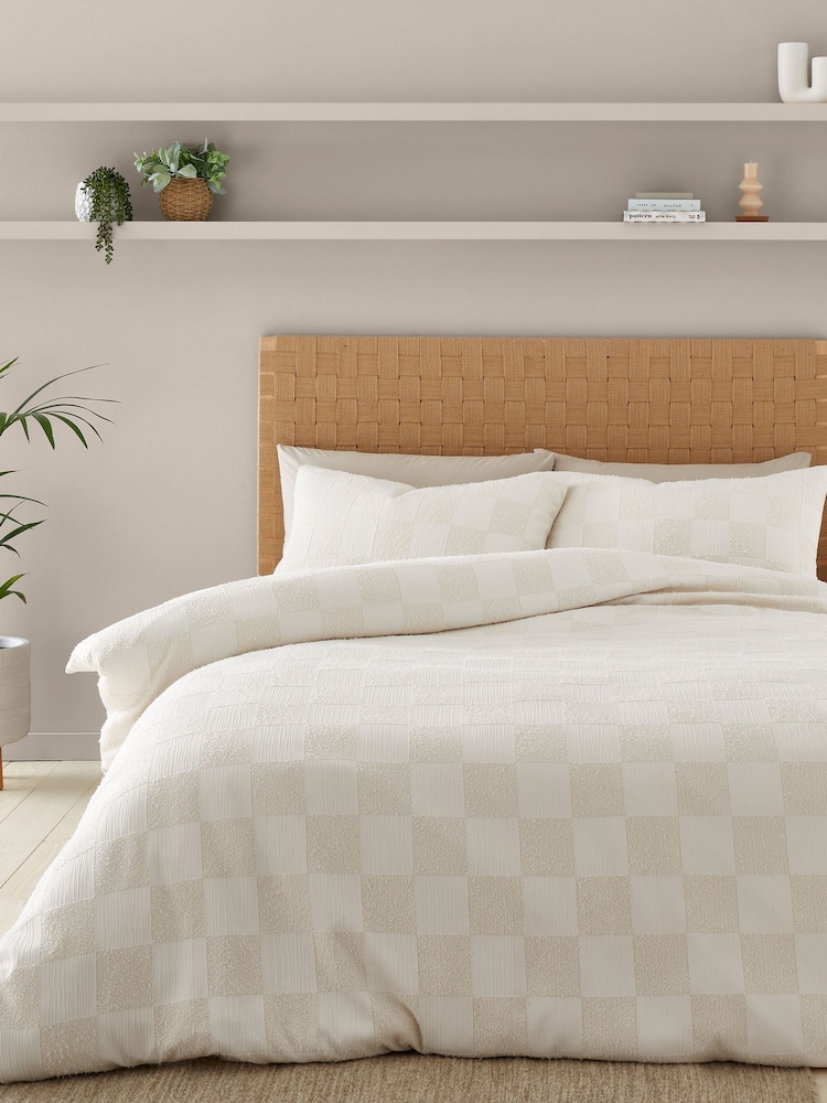Catherine Lansfield Cream Checkerboard Textured Cosy and Warm Duvet Cover Set - Image 1 of 4 Catherine Lansfield Cream Checkerboard Textured Cosy and Warm Duvet Cover Set - Image 1 of 4