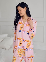 Chelsea Peers Pink Petite Tencel Modal Toucan Print Long Pyjamas Set - Image 3 of 6