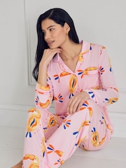 Chelsea Peers Pink Petite Tencel Modal Toucan Print Long Pyjamas Set - Image 5 of 6