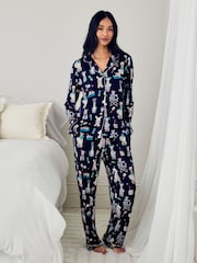 Chelsea Peers Blue Petite Tencel Modal Tennis Dogs Print Long Pyjamas Set - Image 1 of 5