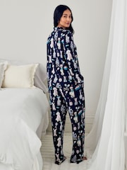 Chelsea Peers Blue Petite Tencel Modal Tennis Dogs Print Long Pyjamas Set - Image 2 of 5