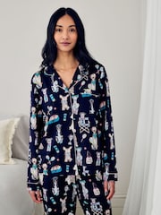 Chelsea Peers Blue Petite Tencel Modal Tennis Dogs Print Long Pyjamas Set - Image 3 of 5