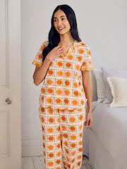 Chelsea Peers Natural Petite Sunshine Tile Print Long Pyjamas Set - Image 2 of 6