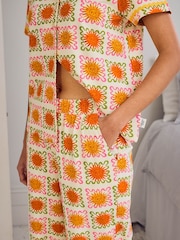 Chelsea Peers Natural Petite Sunshine Tile Print Long Pyjamas Set - Image 3 of 6