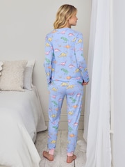 Chelsea Peers Blue Petite Dinosaur Print Long Pyjamas Set - Image 2 of 5