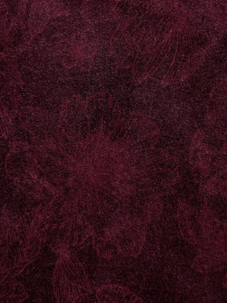 Burgundy Red Floral Slim Printed Velvet Jacket - Image 11 of 11