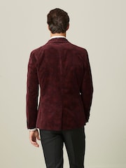 Burgundy Red Floral Slim Printed Velvet Jacket - Image 3 of 11