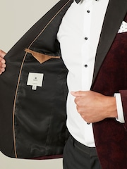 Burgundy Red Floral Slim Printed Velvet Jacket - Image 5 of 11