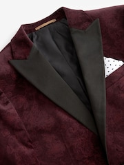 Burgundy Red Floral Slim Printed Velvet Jacket - Image 8 of 11