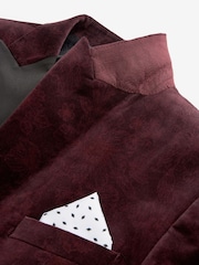 Burgundy Red Floral Slim Printed Velvet Jacket - Image 9 of 11