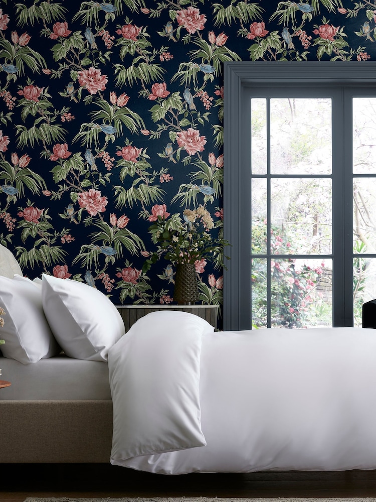 Papel pintado de pájaros y flores en malva - Imagen 1 de 4