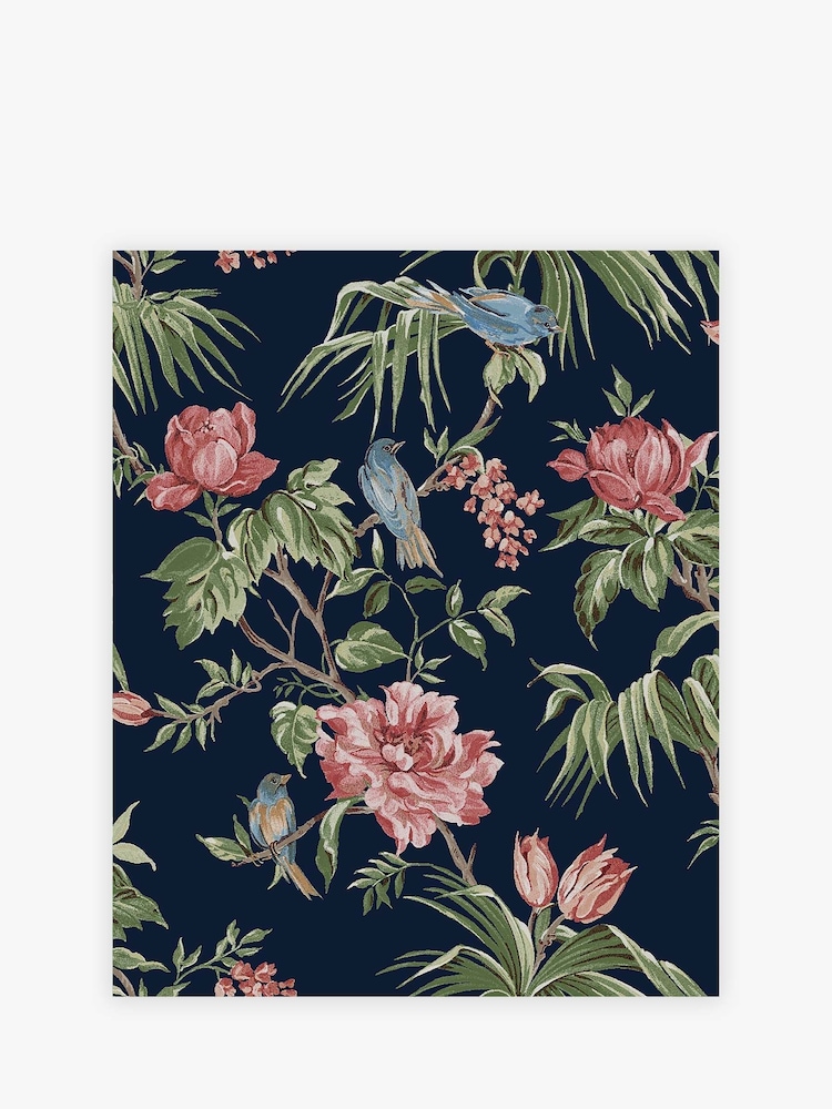 Papel pintado de pájaros y flores en malva - Imagen 2 de 4