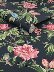 Papel pintado de pájaros y flores en malva - Imagen 4 de 4
