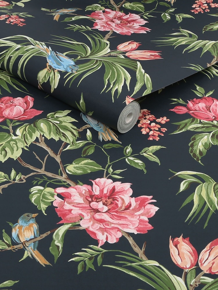 Papel pintado de pájaros y flores en malva - Imagen 4 de 4
