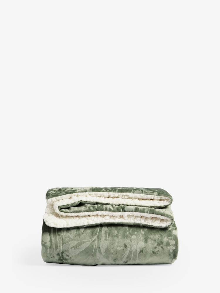 Sage Green Floral Print Sherpa Throw - Image 4 of 4 Sage Green Floral Print Sherpa Throw - Image 4 of 4