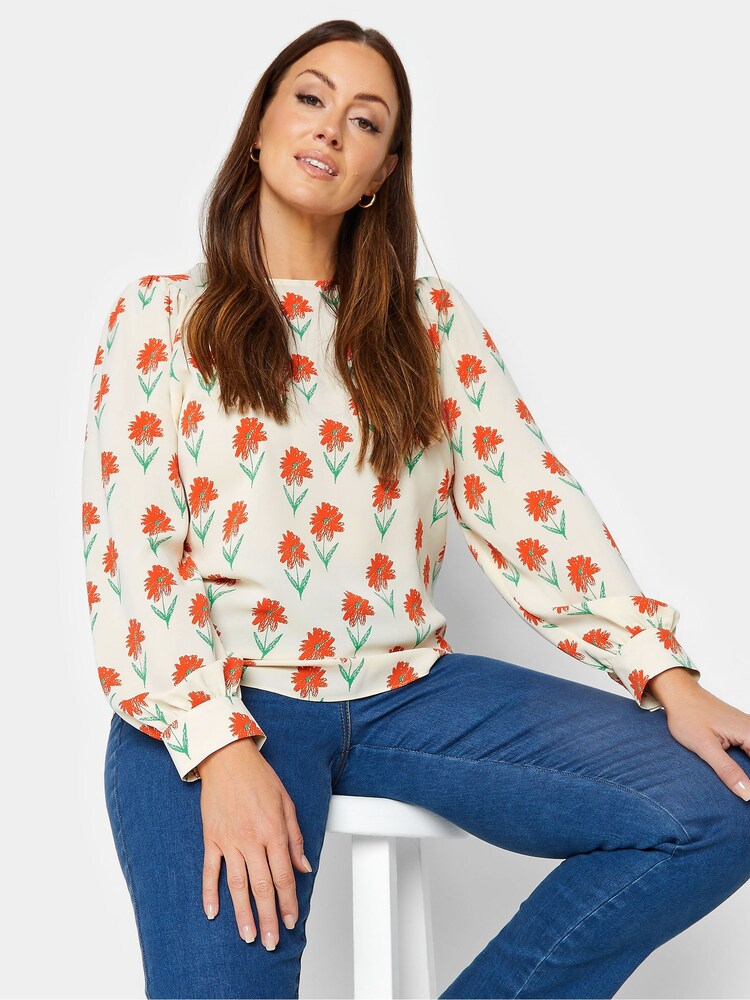 M&Co Cream Floral Long Sleeve Blouse - Image 1 of 4