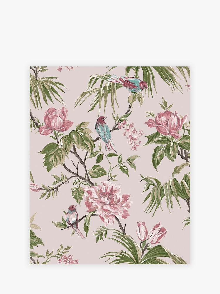 Papel pintado de pájaros y flores en malva - Imagen 2 de 4