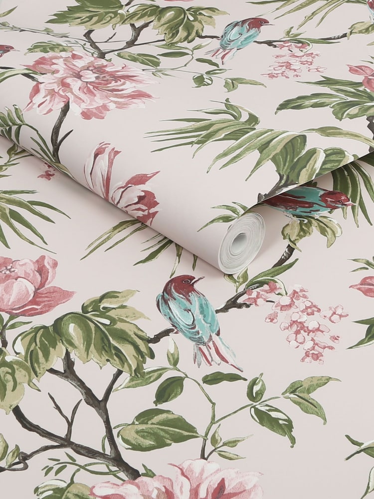 Papel pintado de pájaros y flores en malva - Imagen 4 de 4