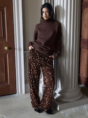Threadbare Brown Wide Leg Sequin Wide Leg Trousers - Image 1 of 5