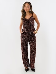 Threadbare Brown Wide Leg Sequin Wide Leg Trousers - Image 2 of 5