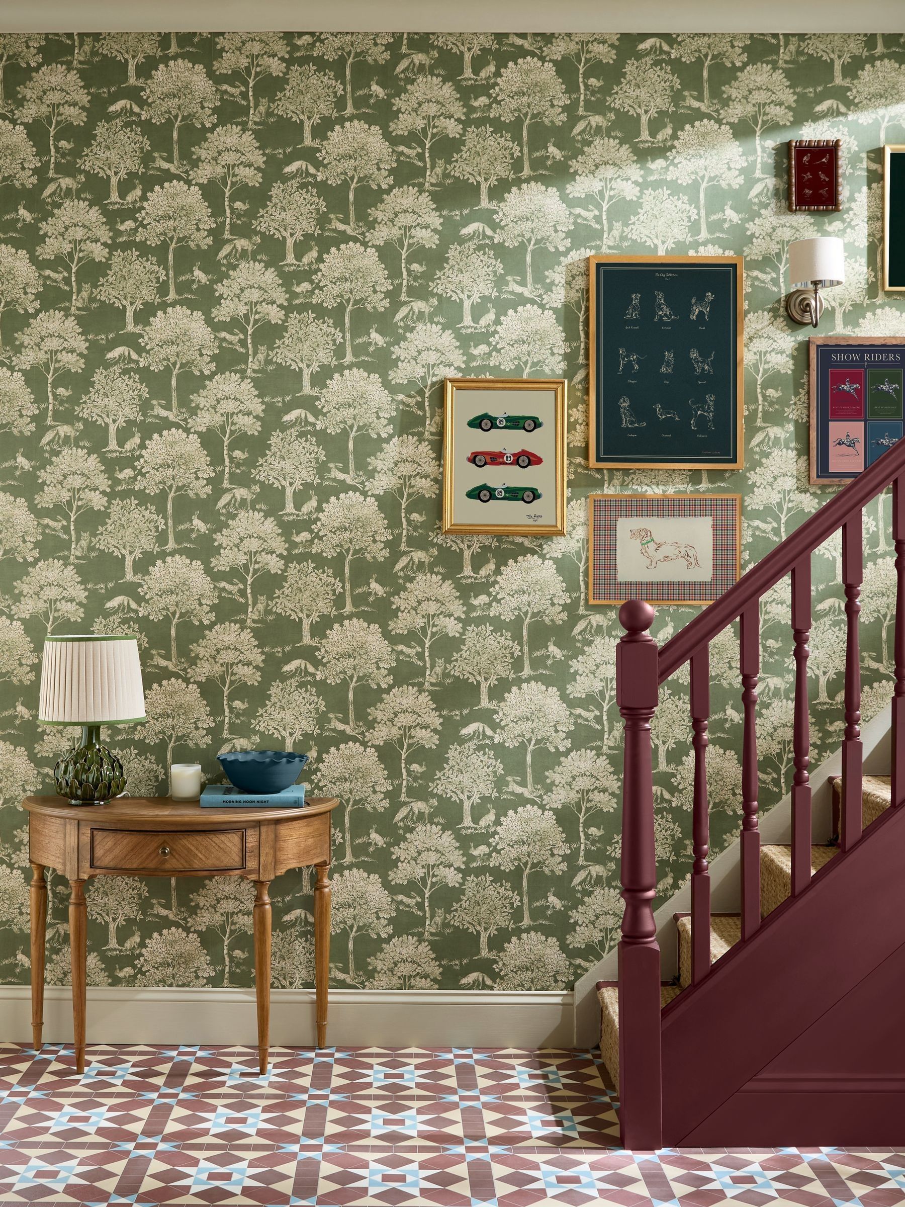 Joules Unisex Olive Green Fox And Hare 10M Wallpaper - Image 1
