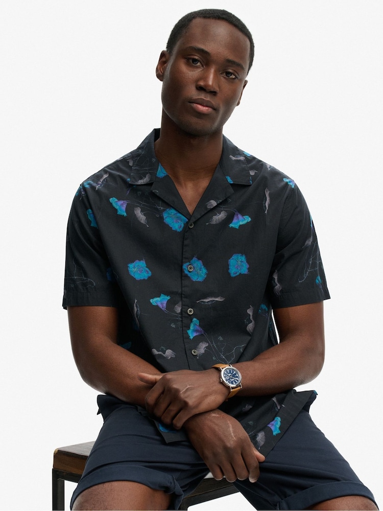 Superdry Black Cabana Print Short Sleeve Shirt - Image 1 of 7