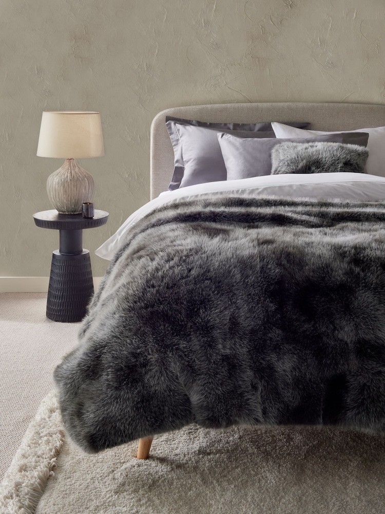 Charcoal Grey Loulou Faux Fur Throw - Image 1 of 5