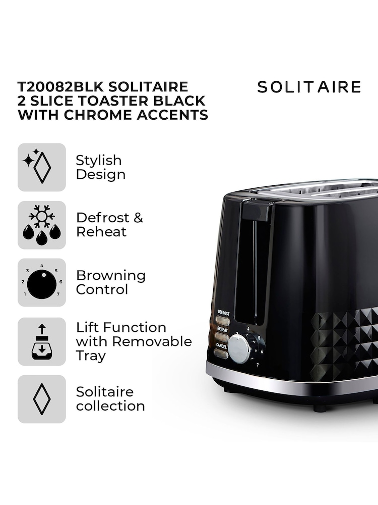 Tower Black Solitaire 2 Slice Toaster - Image 2 of 8