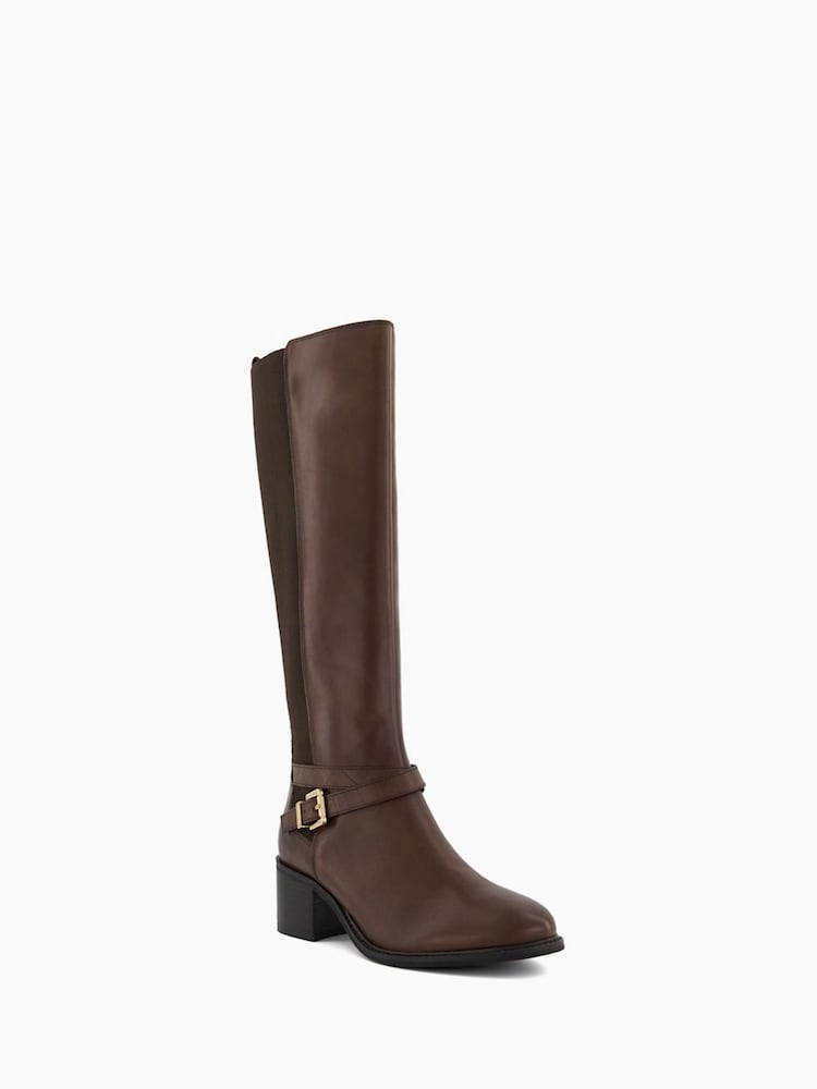 Dune London Brown Tildy Strap Detail High Leg Long Boots - Image 2 of 5