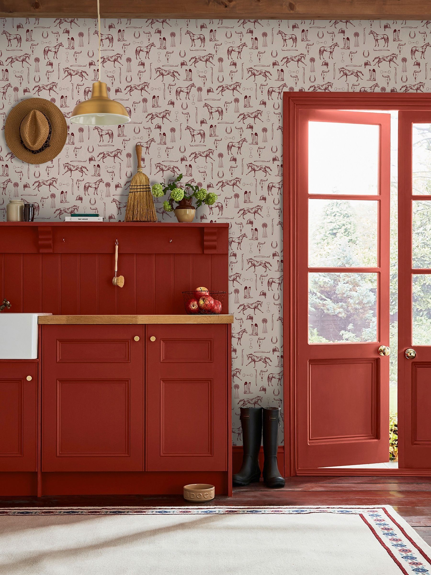 Joules Sketched Equestrian Cream/Burgundy Wallpaper - Image 2