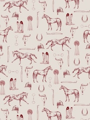 Joules Cream Burgundy Sketched Equestrian Print 10M Wallpaper - Image 2 of 5