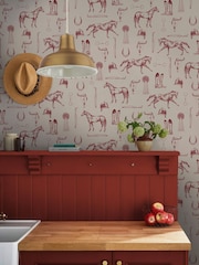 Joules Cream Burgundy Sketched Equestrian Print 10M Wallpaper - Image 5 of 5
