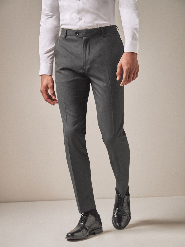 Charcoal Grey Skinny Fit Stretch Smart Trousers - Image 1 of 5