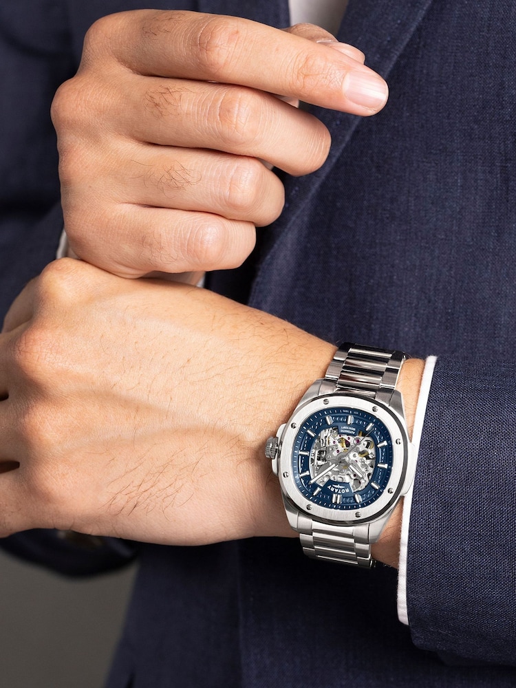 Rotary Silver Mens Apex Automatic Skeleton Blue Dial Stainless Steel Bracelet Watch - Image 1 of 5