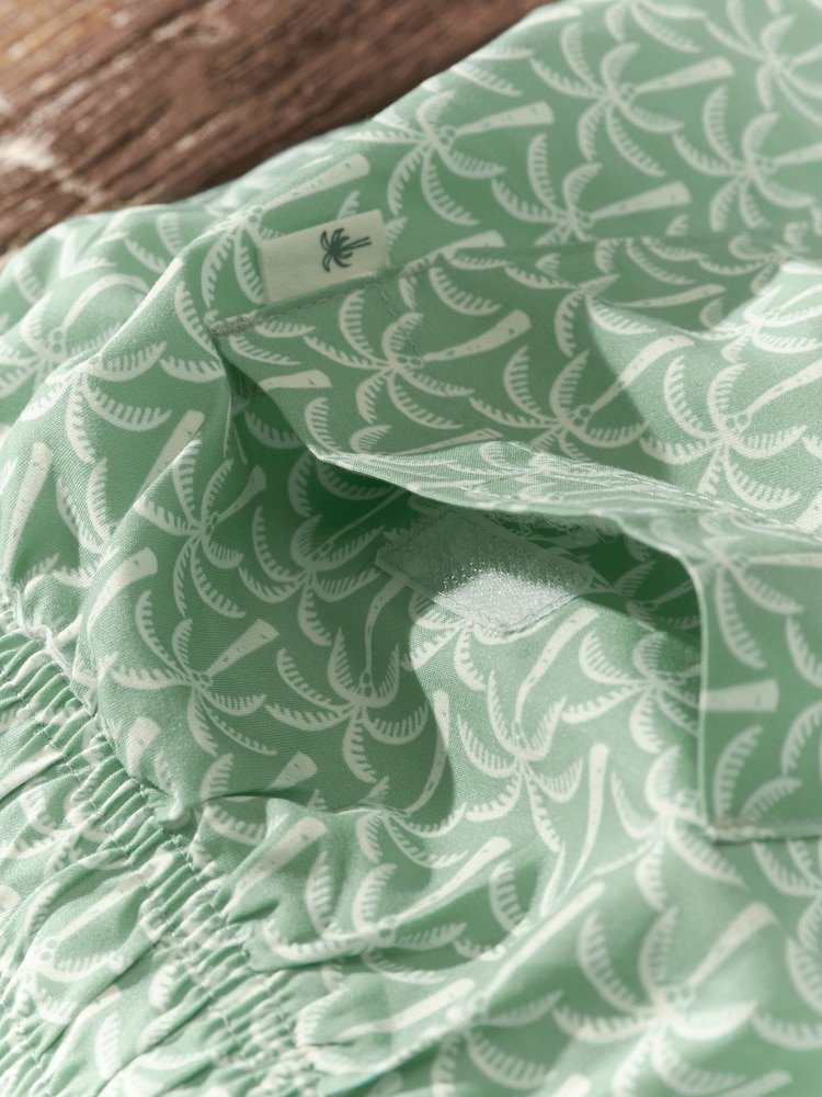 Sage Green Palm Tree Geo Regular Fit Printed Swim Shorts - Image 12 of 12
